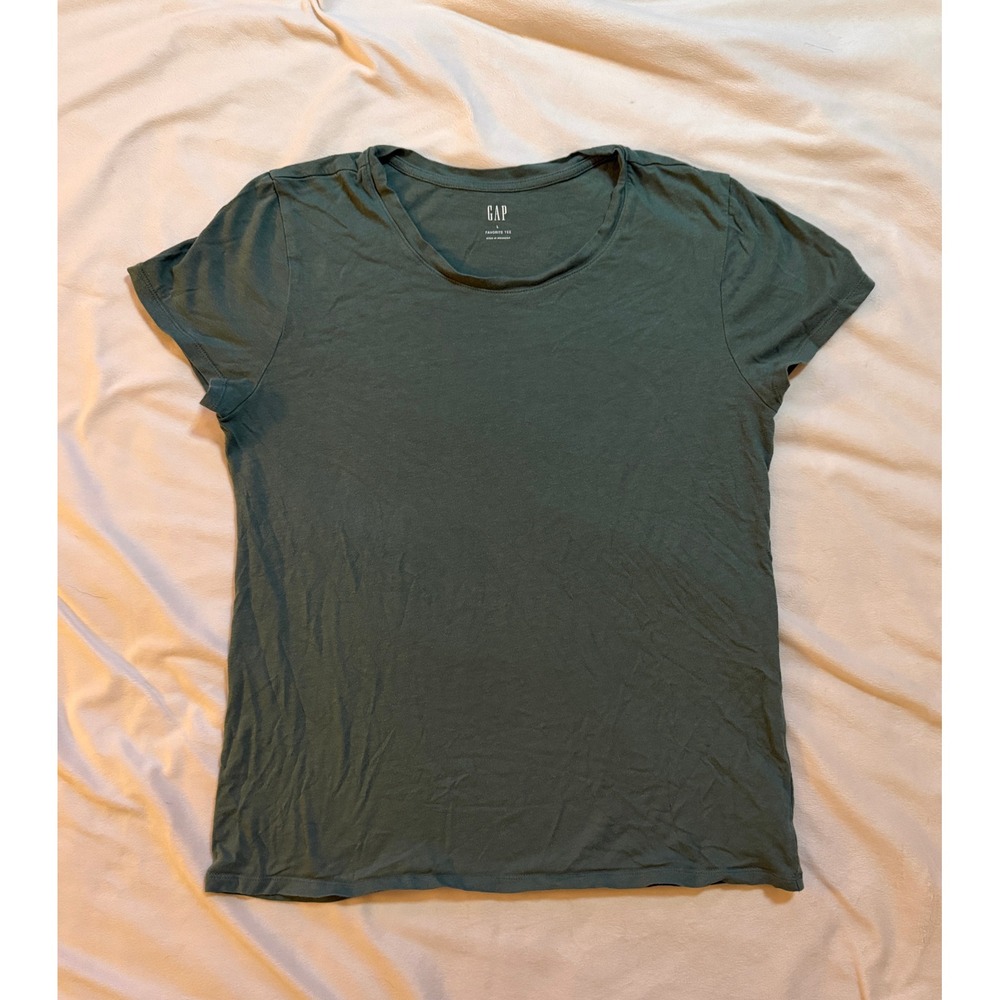 Gap Favorite Tee Womens L Green Excellent Short Sleeve Crew Neck Cotton Basic